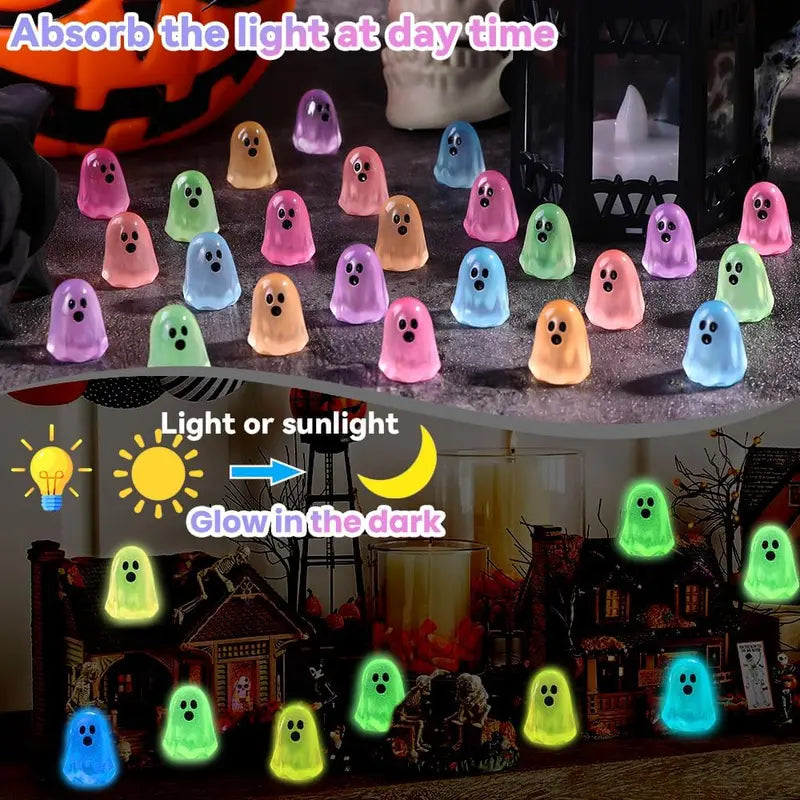 60 Pcs Halloween Luminous Mini Resin Ghost Figures Miniature Figurines