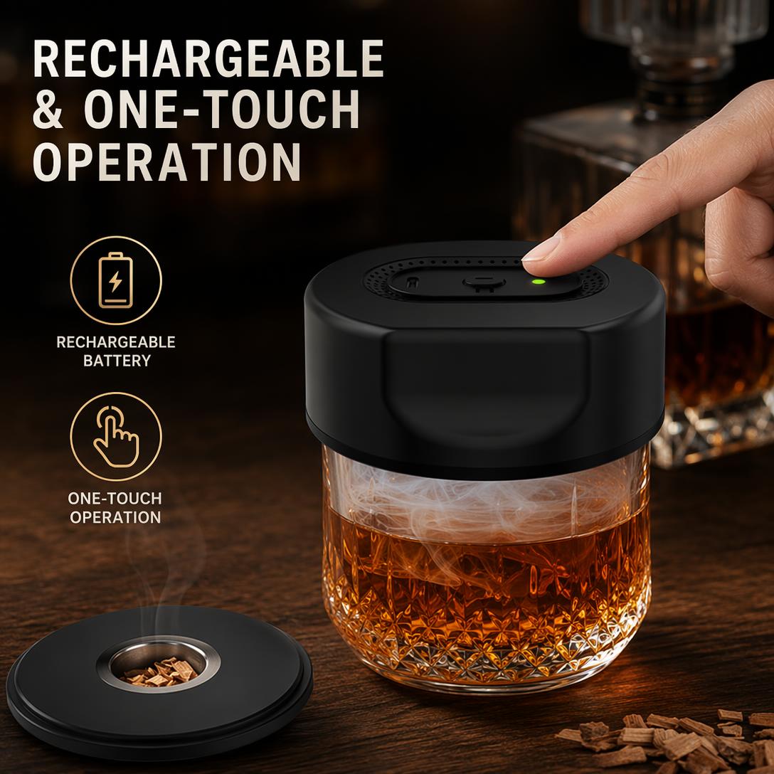 Electric Cocktail Smoker Kit – Rechargeable Whiskey Smoker with 6 Wood Chip Flavors