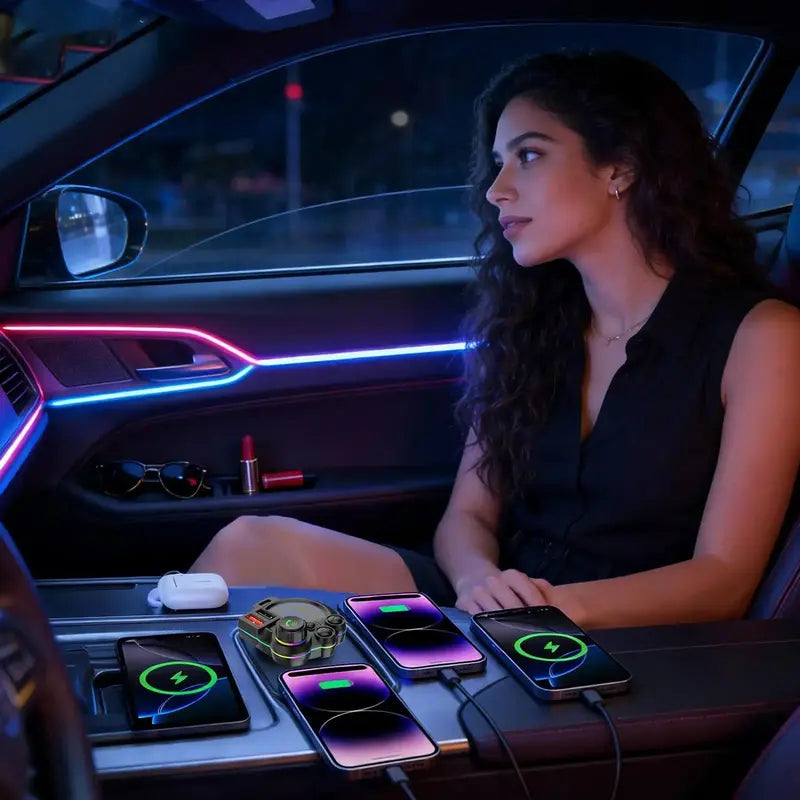 PD 30W Type-C Car Charger & Bluetooth 5.3 FM Transmitter – Fast Charging Wireless MP3 Player with RGB Lights 🚗✨
