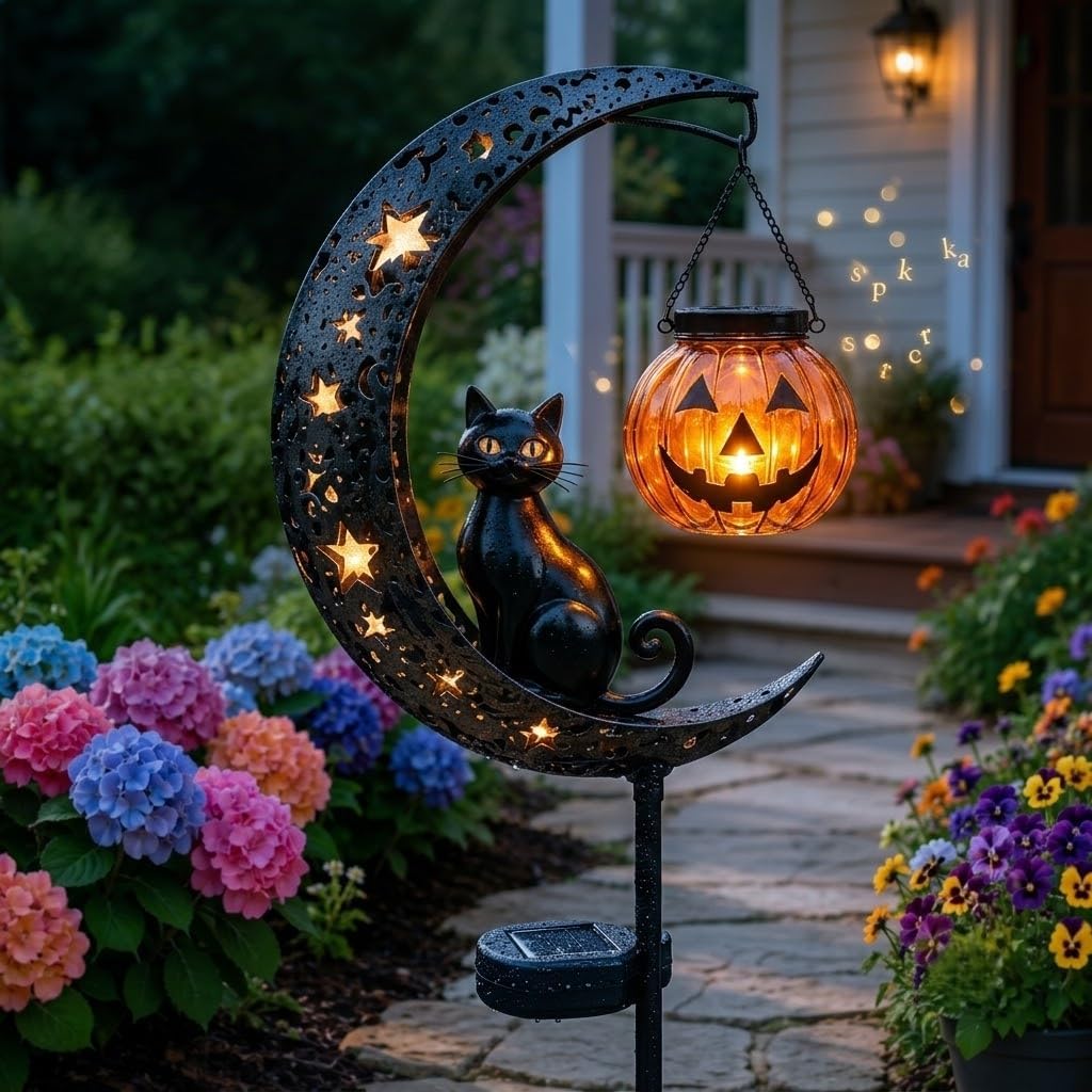 🌙 Solar-Powered Black Cat Garden Stake Light