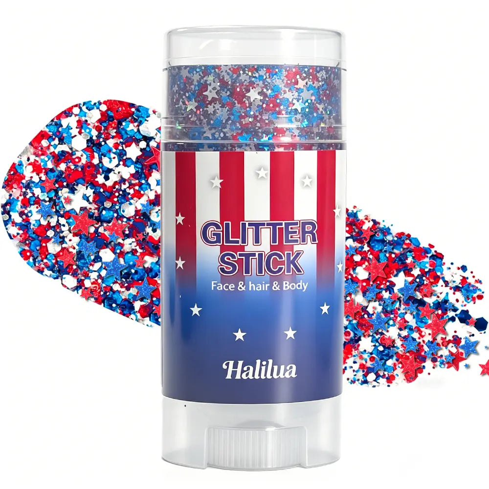 ✨ Self-Adhesive Glitter Stick – Red White & Blue Patriotic Body Makeup for 4th of July & Festivals