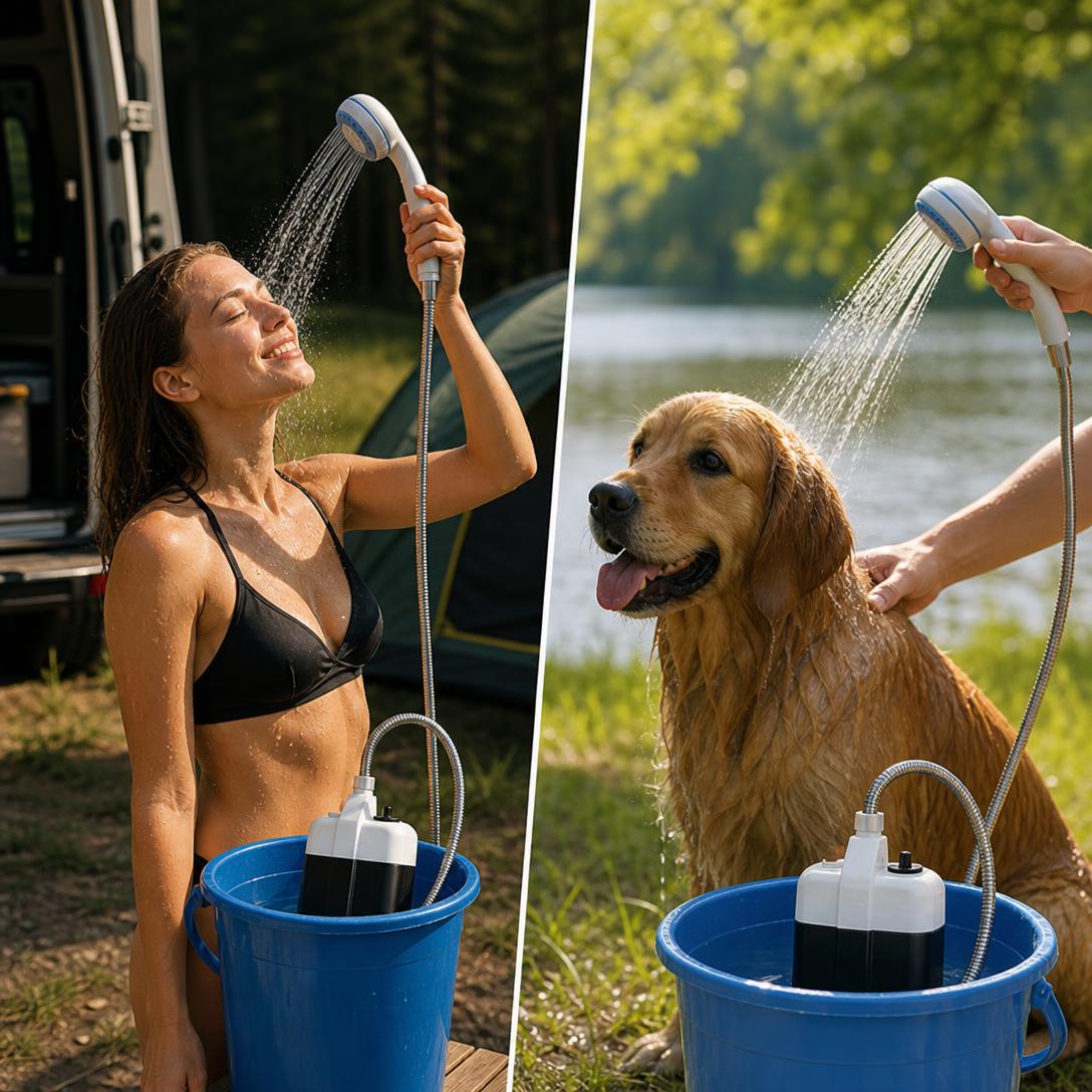 Portable Camping Shower – USB Rechargeable Outdoor Shower Pump