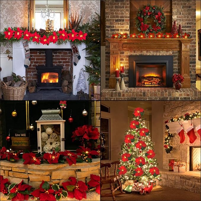 Christmas Poinsettia Garland with Light