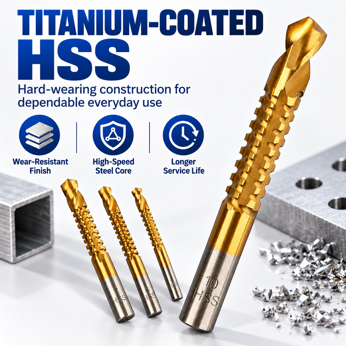 ❤️8-Piece Titanium-Coated HSS Side-Cutting Drill Bit Set – 3–10mm