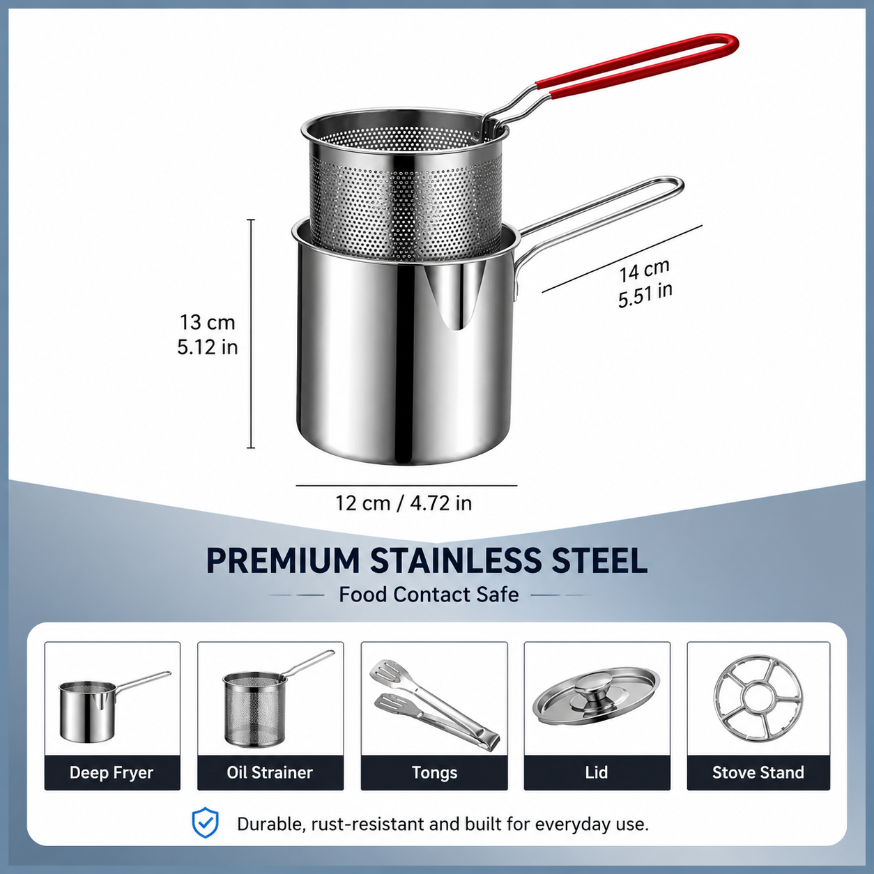 2026🔥🍟 Personal Mini Deep Fryer Set – Stainless Steel Pot with Lift-Out Draining Basket & Food Tongs