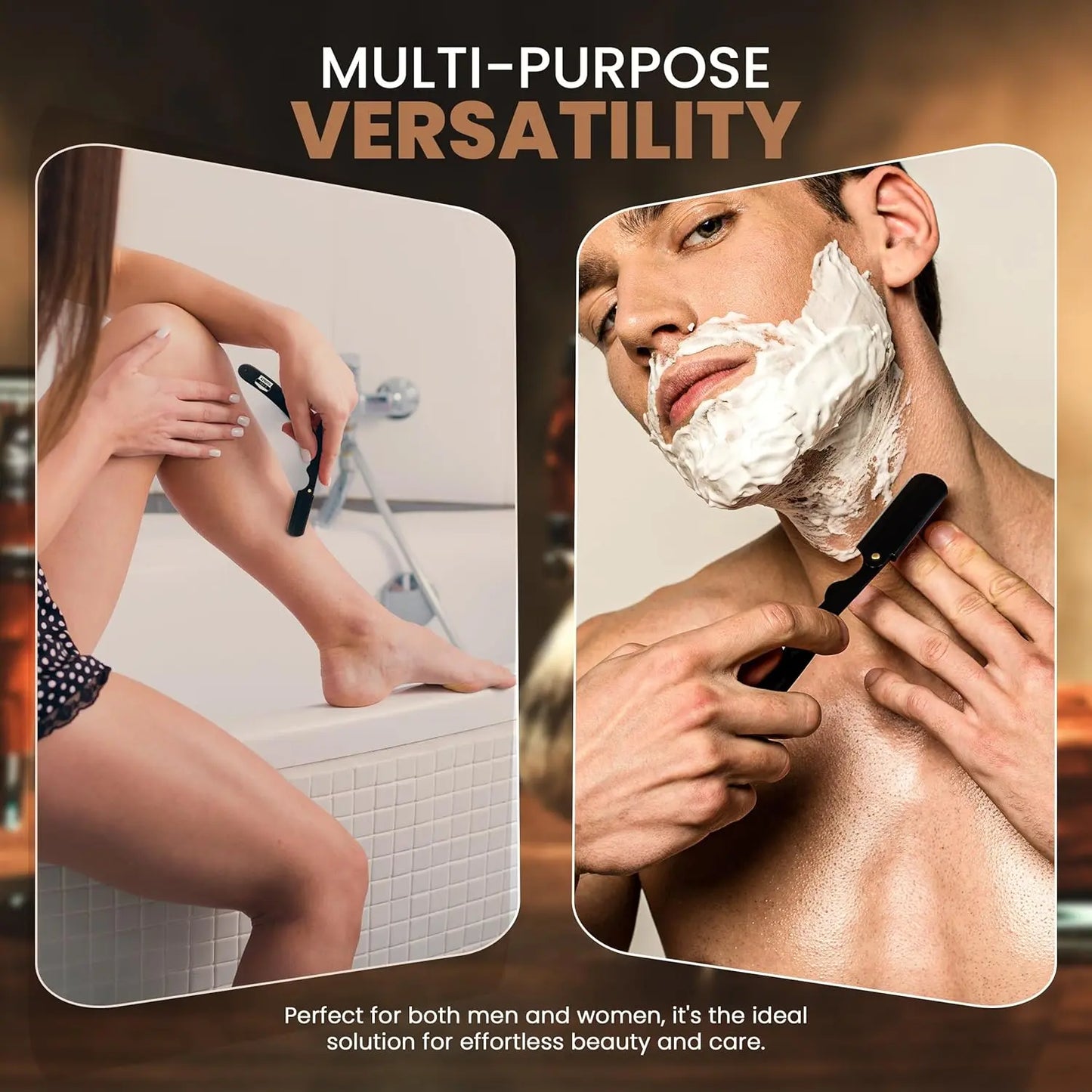 Unisex Barber Straight Razor with 10 Blades, Classic Shaving Tool for Men Women & Grooming Gift