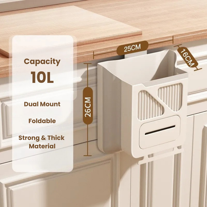 🗑 10L Collapsible Hanging Kitchen Trash Bin Can