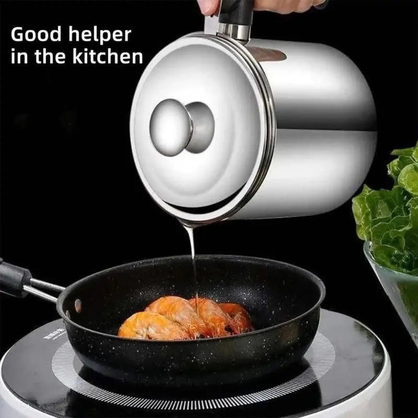 1 Count Stainless Steel Oil Pot with Filter Lid Tray for Grease Storage