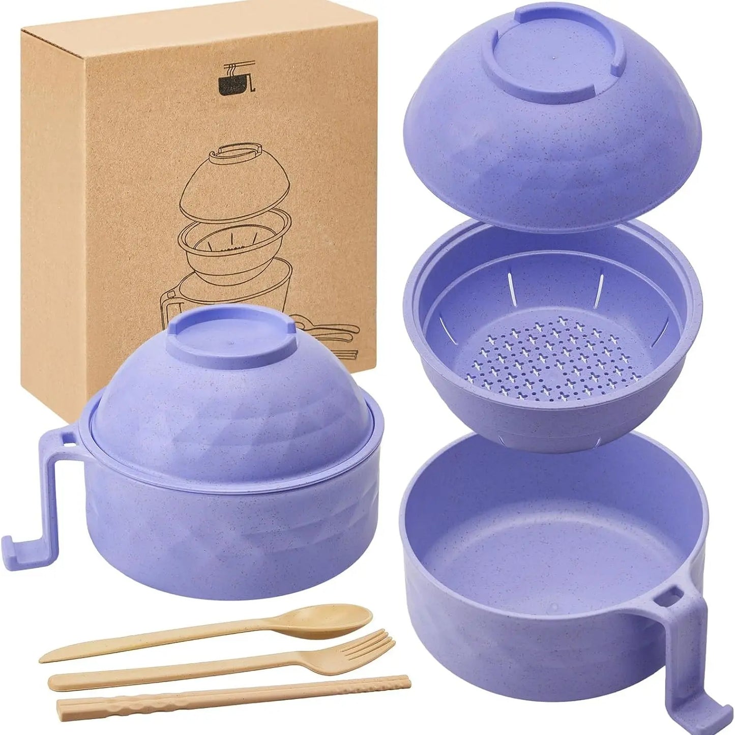 🍜 6Pcs Microwave Ramen Bowl Set with Strainer Lid