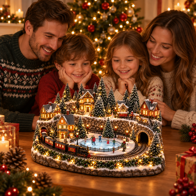 ❤️Animated Christmas Train & Ice Rink Village with Lights & Music