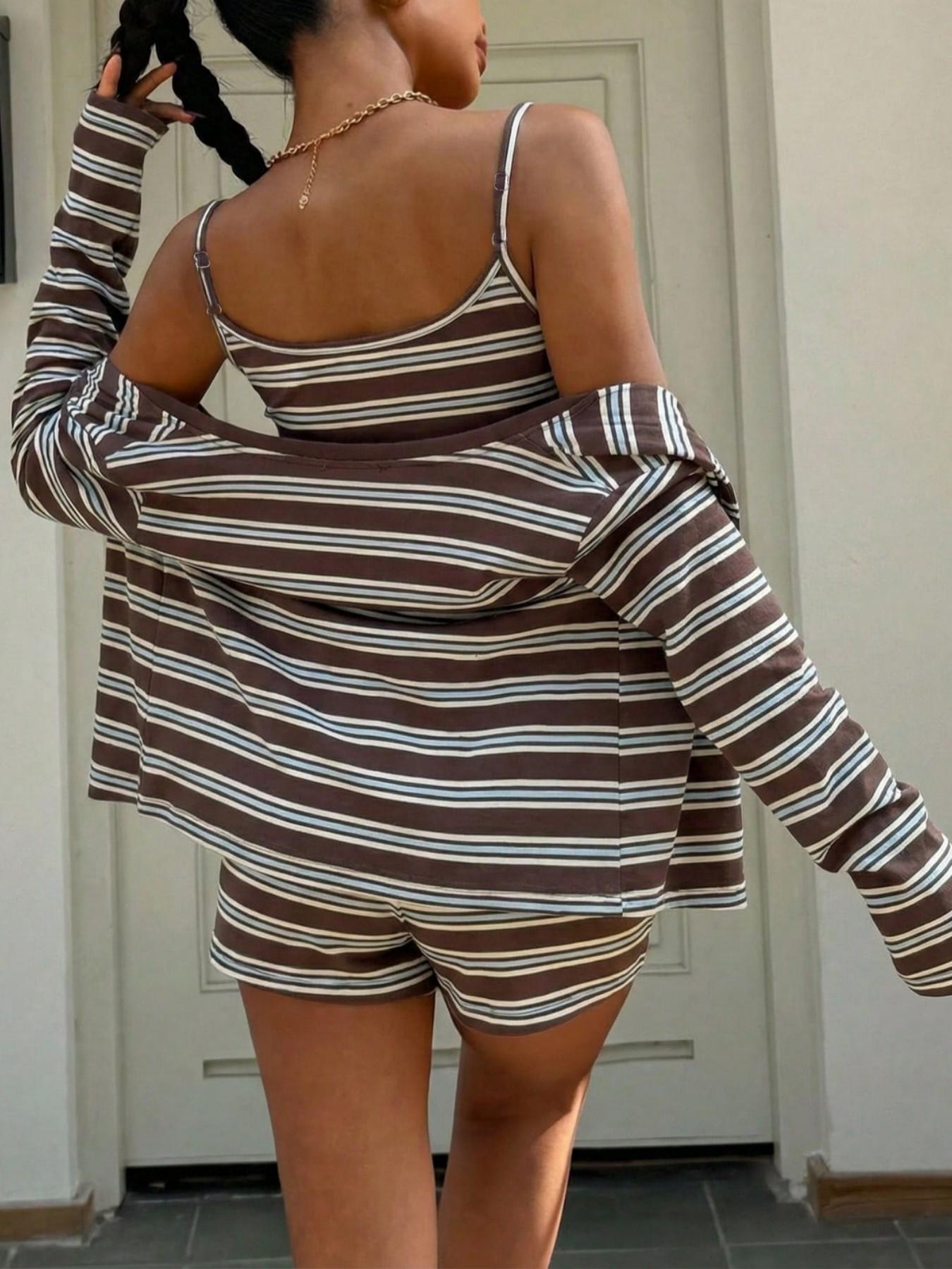 Women's Striped Knit Three-Piece Lounge Set