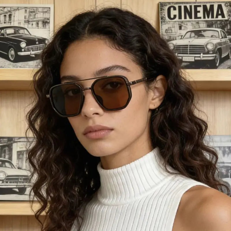 Modische geometrische Doppelsteg-Sonnenbrille