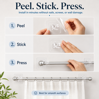 8PCS No-Drill Self-Adhesive Curtain Rod Brackets