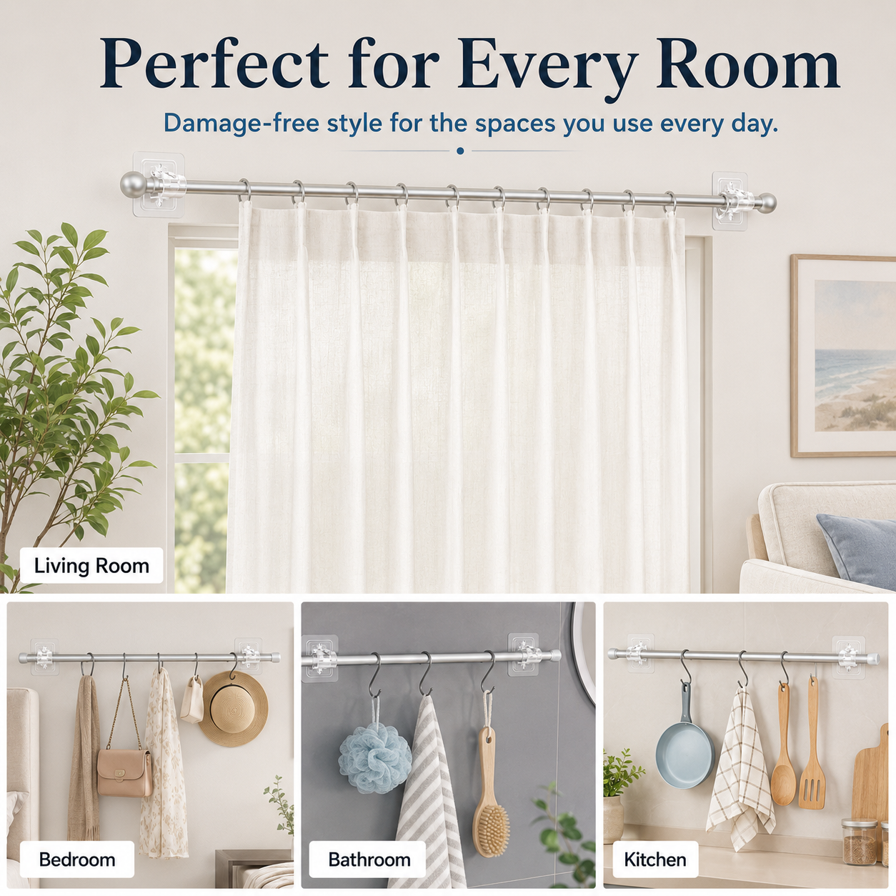 8PCS No-Drill Self-Adhesive Curtain Rod Brackets