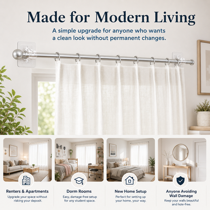 8PCS No-Drill Self-Adhesive Curtain Rod Brackets