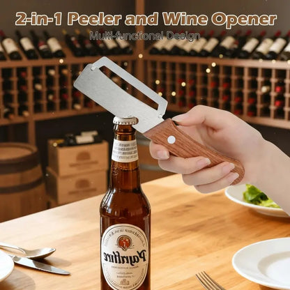 2PSC Premium Wooden Handle Fruit & Vegetable Peeler Set