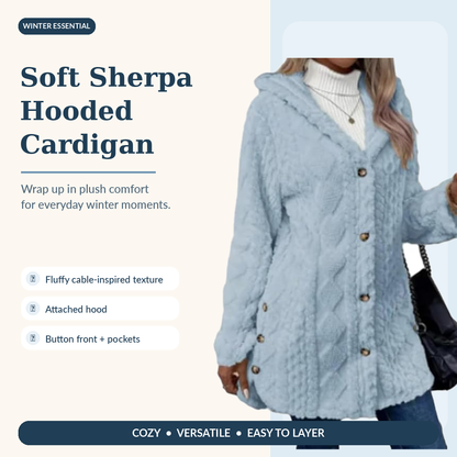 🎉Hooded Cardigan for Women Cable Knit Fleece Long Warm Sweater Coat