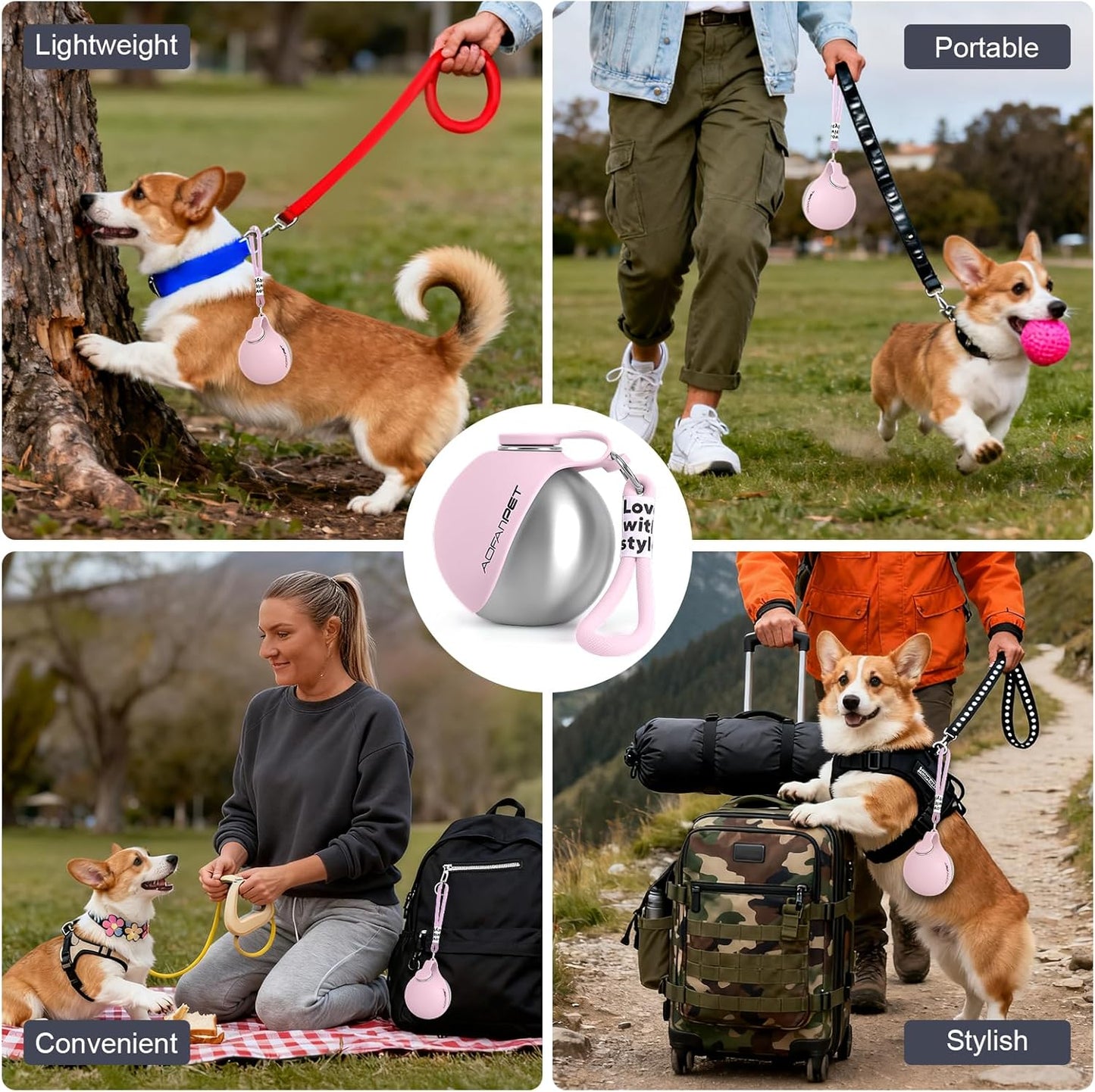 Stainless Steel Dog Water Bottle with Drinking Bowl