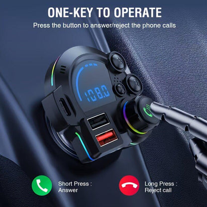 PD 30W Type-C Car Charger & Bluetooth 5.3 FM Transmitter – Fast Charging Wireless MP3 Player with RGB Lights 🚗✨