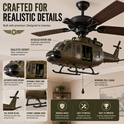 🚁 Military Helicopter Ceiling Fan Decor – Realistic Hanging Ornament for Man Cave & Home