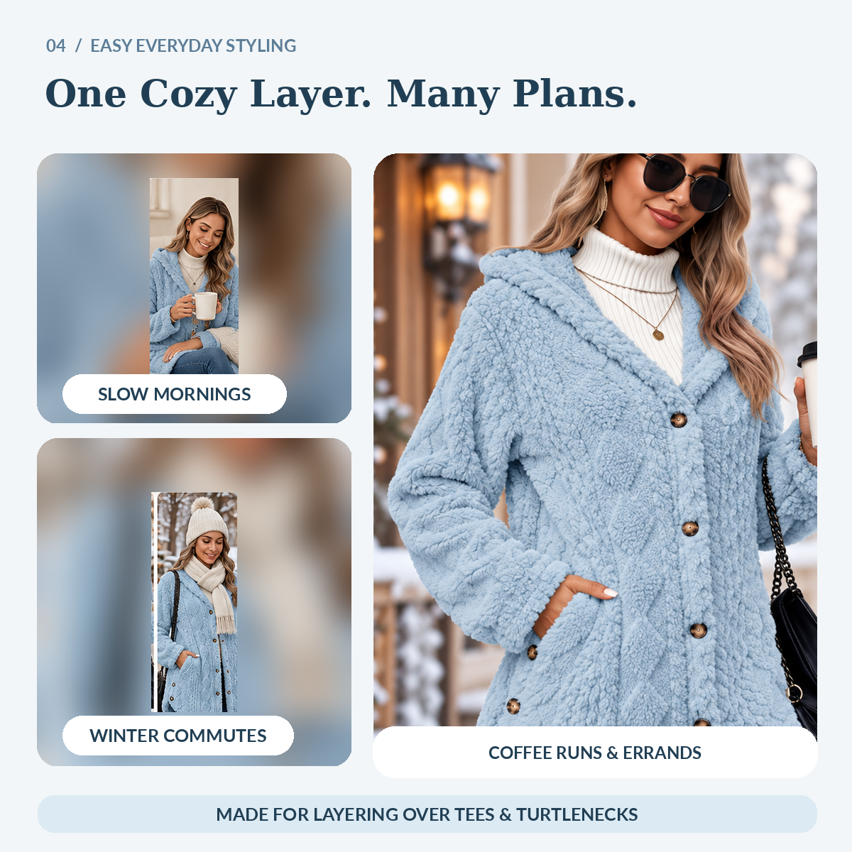 🎉Hooded Cardigan for Women Cable Knit Fleece Long Warm Sweater Coat