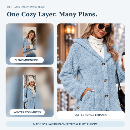🎉Hooded Cardigan for Women Cable Knit Fleece Long Warm Sweater Coat