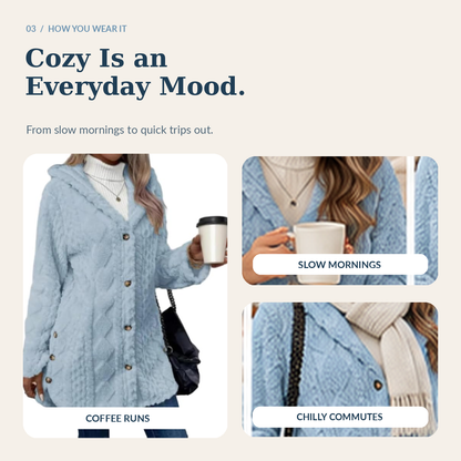 🎉Hooded Cardigan for Women Cable Knit Fleece Long Warm Sweater Coat