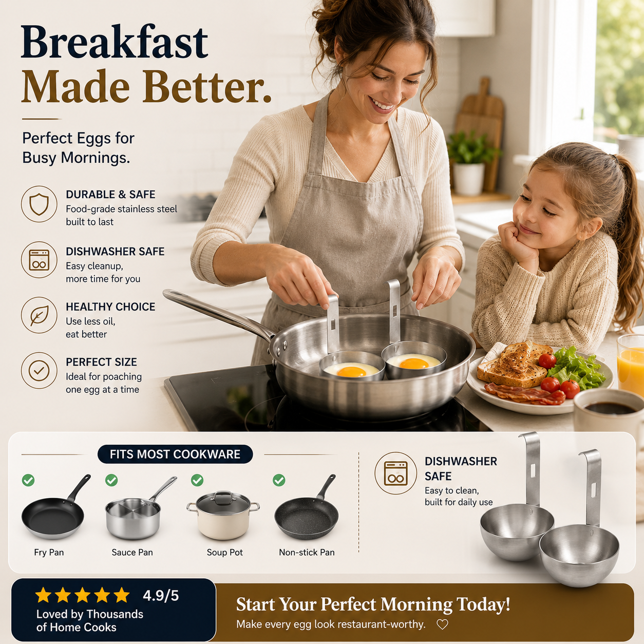 5-PCS Stainless Steel Egg Poacher Cup🍳