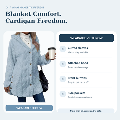 🎉Hooded Cardigan for Women Cable Knit Fleece Long Warm Sweater Coat