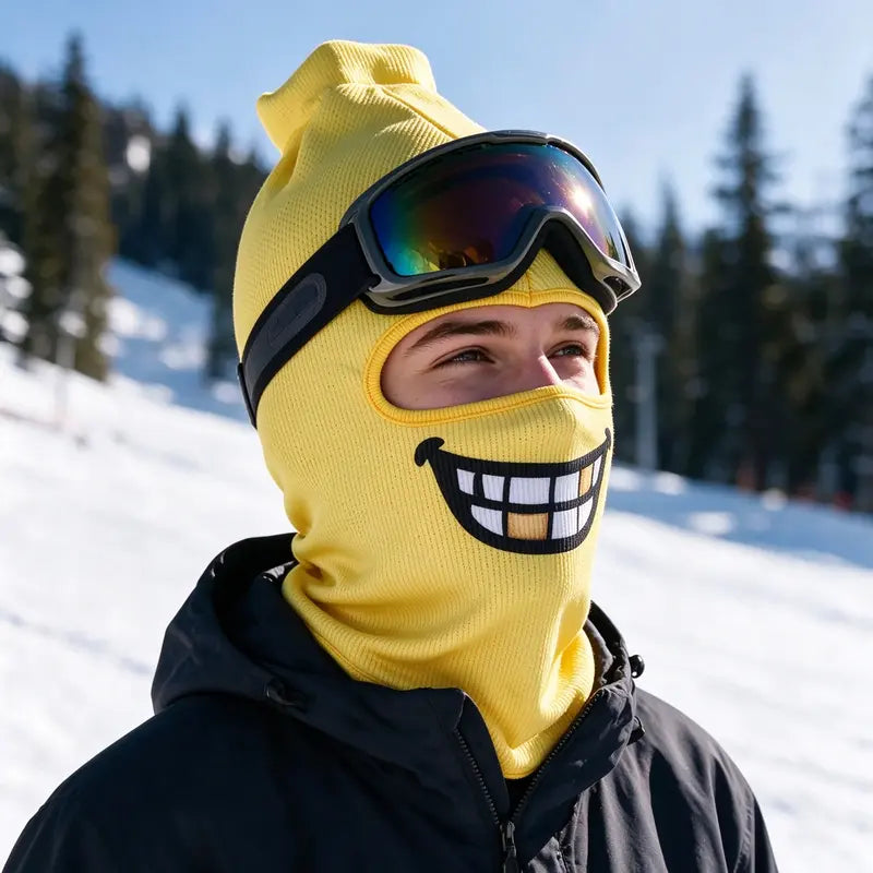 🎁Funny Smiley Face Ski Mask – Lightweight Knit Winter Balaclava for Skiing & Snowboarding