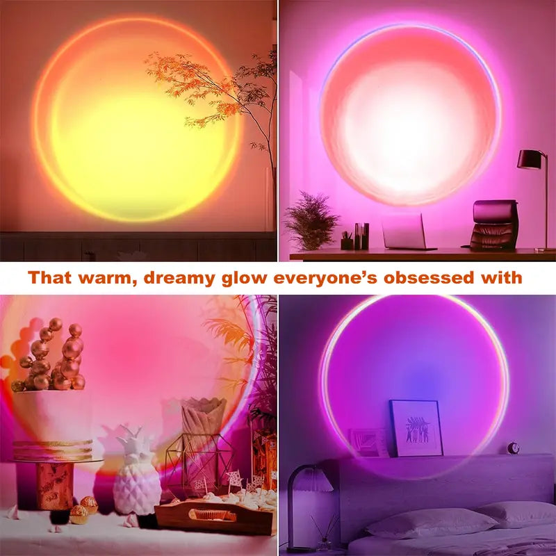 Sunset Lamp Projector Light – 16 RGB Colors, 180° Rotation & Remote Control