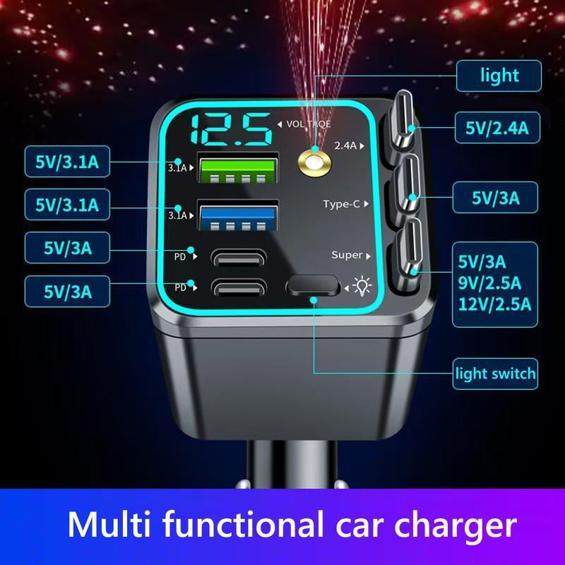 8-in-1 Ultimate Car Charger! Level up your drive with 60W Starlight projection