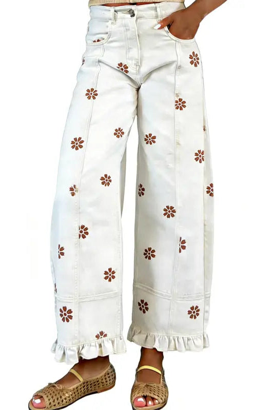 Women’s Printed Wide Leg Barrel Jeans With Y2K Style
