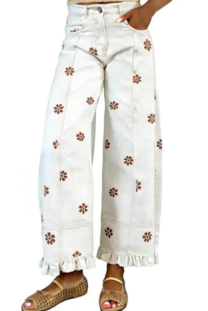 Women’s Printed Wide Leg Barrel Jeans With Y2K Style