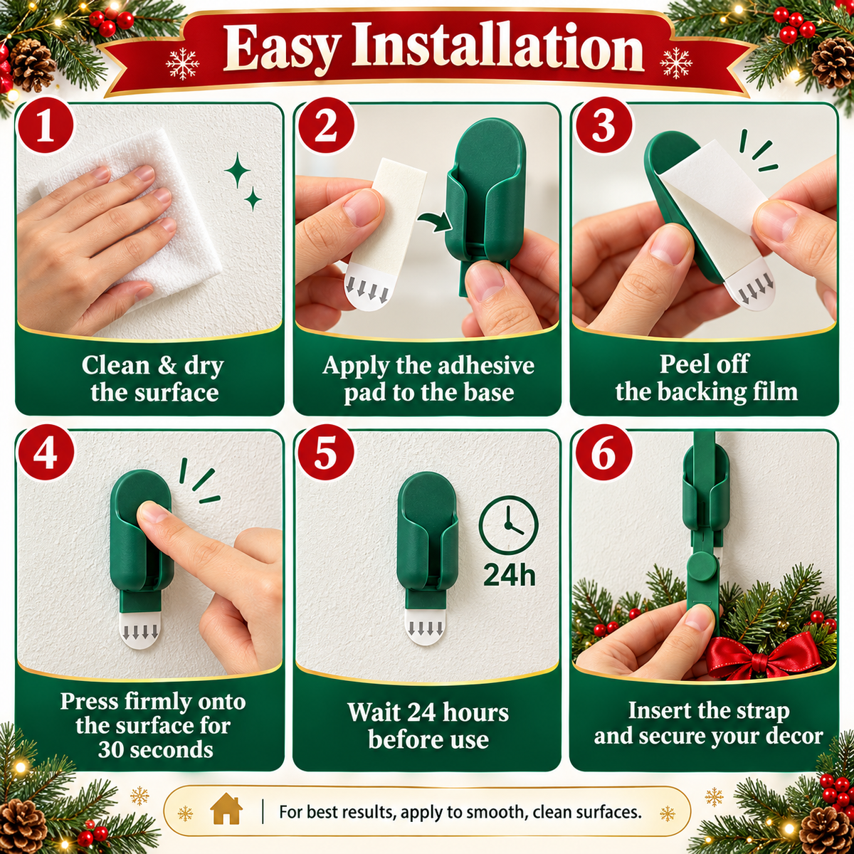🎄 6-Pack Christmas Wreath Hangers – No-Drill Peel & Stick Holiday Hooks