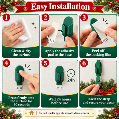 🎄 6-Pack Christmas Wreath Hangers – No-Drill Peel & Stick Holiday Hooks