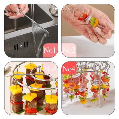 2 Pack Stainless Steel Air Fryer Skewer Rack, 360° No Flip Kabob Grill Stand