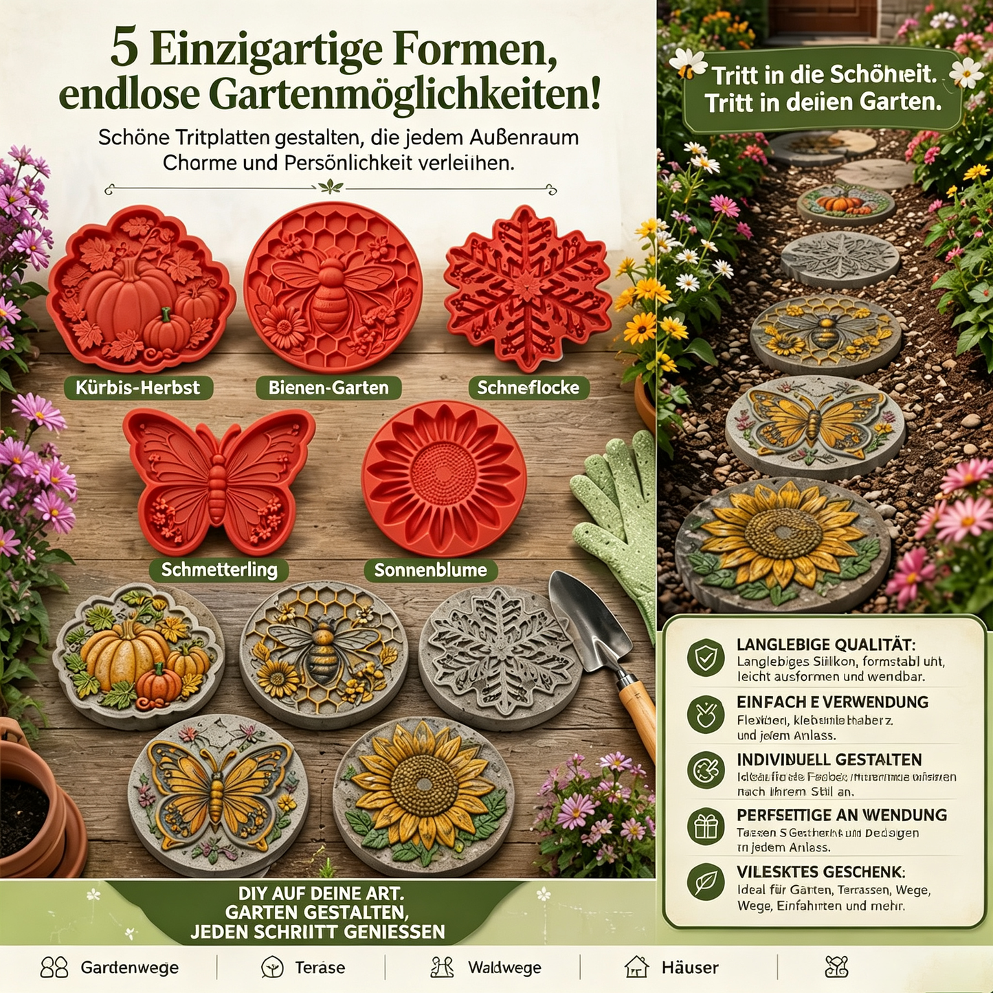 Wiederverwendbare Form für Garten-Trittsteine | DIY-Gussform für Betonkunst