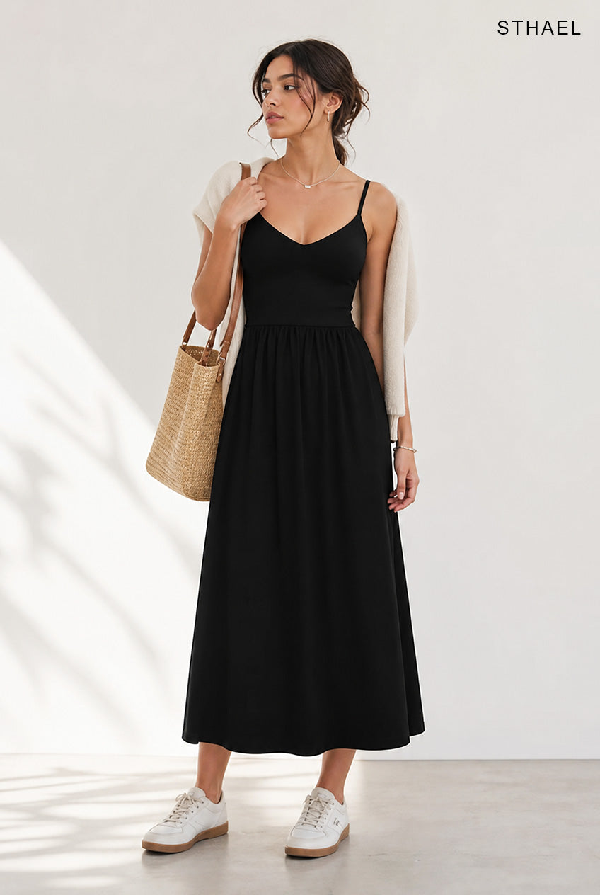 Women's V-Neck Flowy Maxi Dress With Built-In Bra