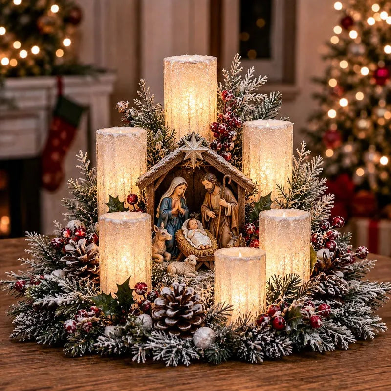 🎁Christmas Lighted Centerpiece With Flameless Candle Glow