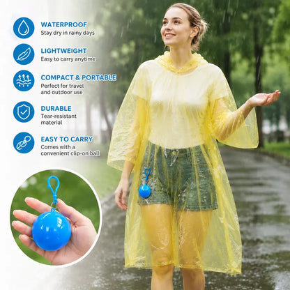 Emergency Waterproof Adult Rain Poncho with Keychain Ball