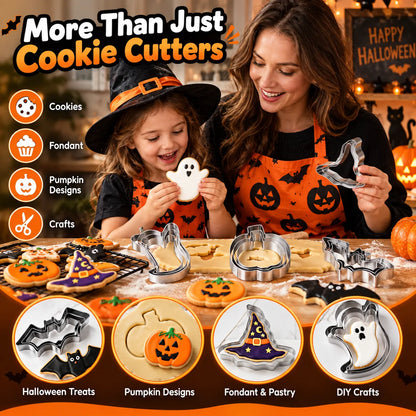 🎁12Pcs Halloween Cookie Cutter Set – Ghost, Witch Hat, Pumpkin & Bat