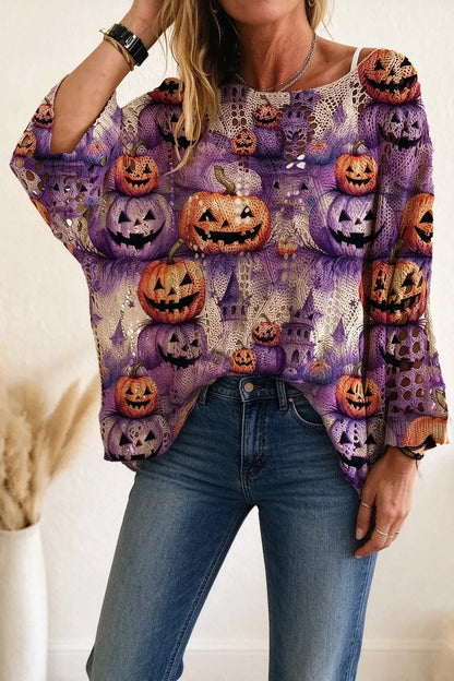 🎁Women’s Halloween Pumpkin Bat Knit Sweater