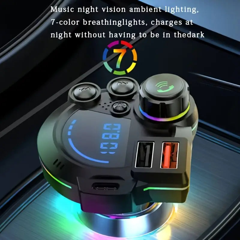 PD 30W Type-C Car Charger & Bluetooth 5.3 FM Transmitter – Fast Charging Wireless MP3 Player with RGB Lights 🚗✨
