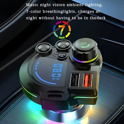 PD 30W Type-C Car Charger & Bluetooth 5.3 FM Transmitter – Fast Charging Wireless MP3 Player with RGB Lights 🚗✨