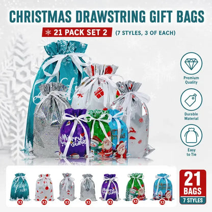 🎁21-Piece Christmas Drawstring Gift Bag Set