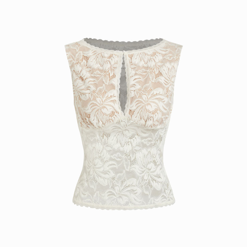 Vintage Floral Lace Sleeveless Top for Women