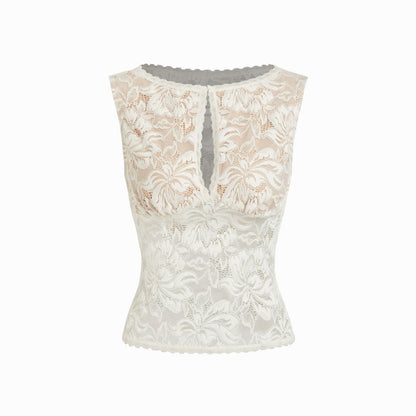 Vintage Floral Lace Sleeveless Top for Women