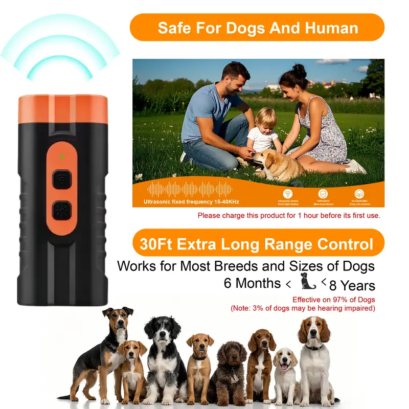 🐶 Ultrasonic Dog Barking Deterrent Training Tool – Rechargeable USB Dog Trainer With 50ft Range & LED Flashlight ✨