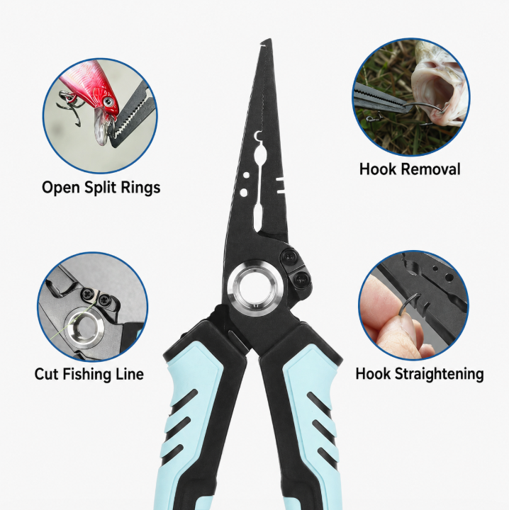 7.5" Rust Resistant Saltwater Fishing Pliers, Multifunctional Stainless Steel Tackle Tool
